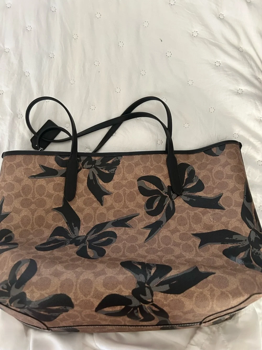 Coach Brown Signature Canvas Tote with Black Bow Accents - Picture 2 of 10
